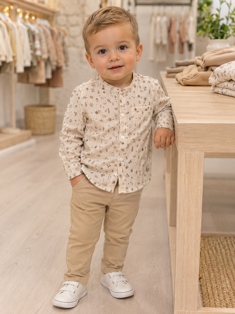Conjunto Camisa Beige Bebe Niño