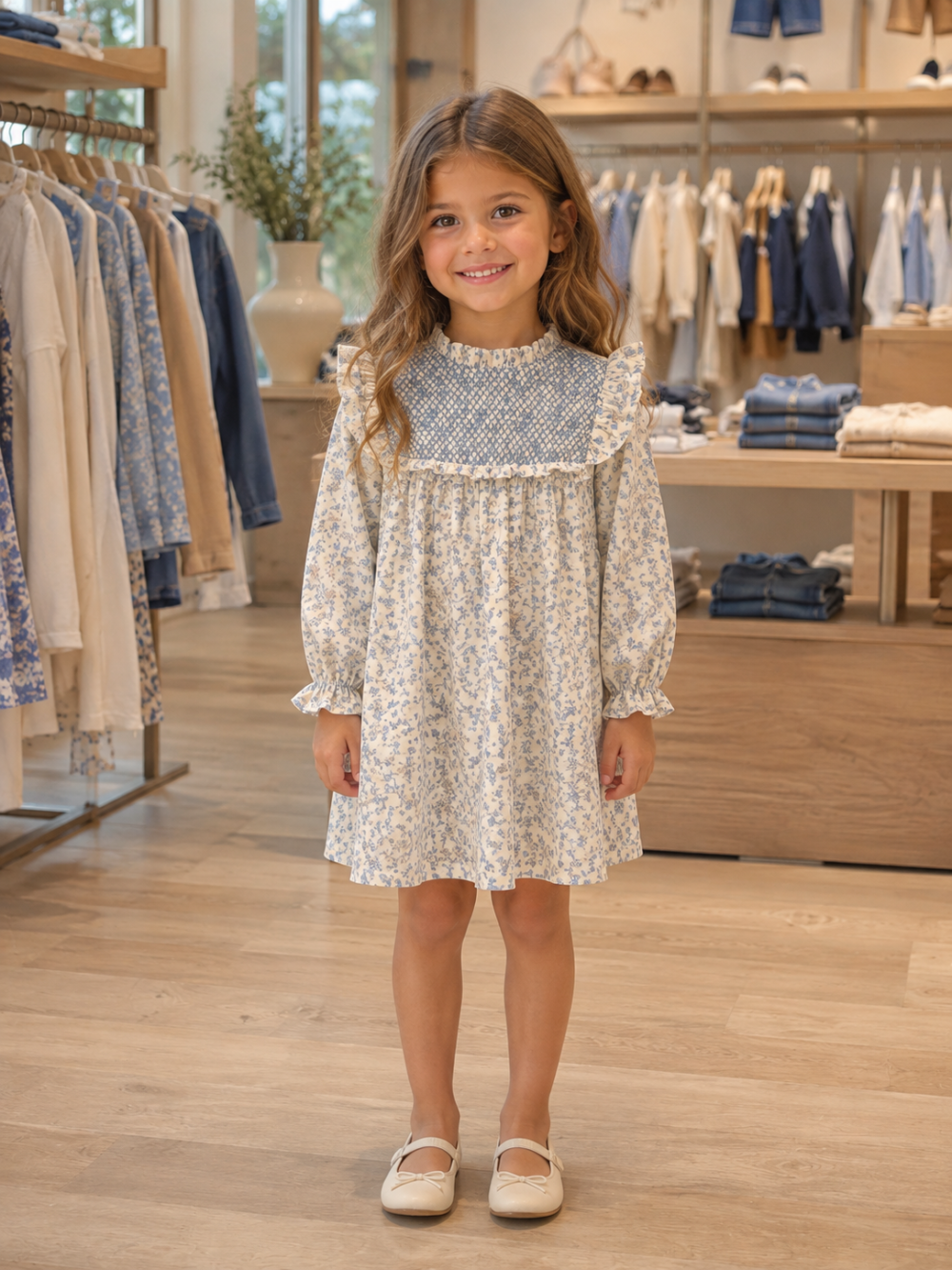 Vestido Niña Flores Azúl