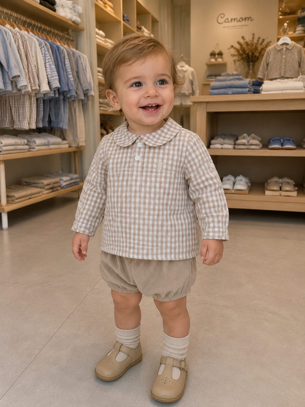 Conjunto Camisa y Bombacho Beige Bebe Niño